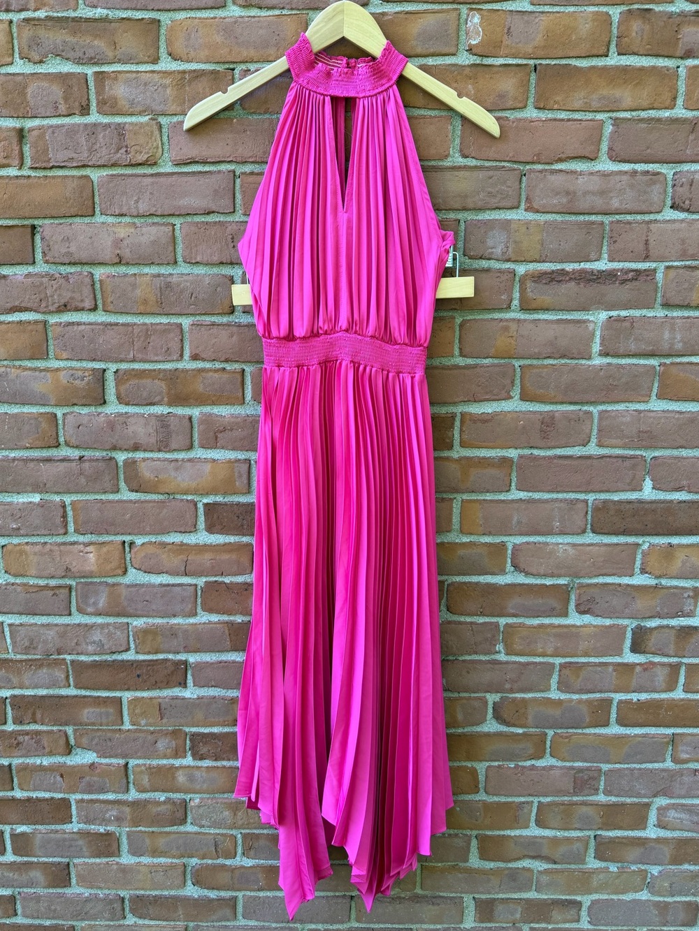 Petal & Pup Hot Pink Pleated Halter High-Low Dress